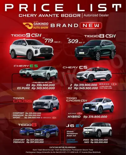 Pricelist Harga Chery kukusan 2025
